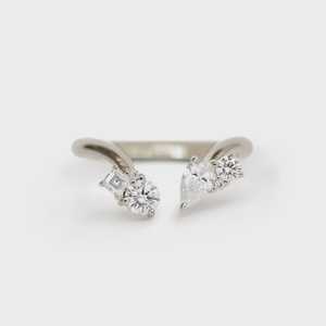 Mixed Lab Grown Diamond Open Cuff Stackable Rings 1.8mm Round Pear Minimalist Luxury Open <b>Gap</b> Wedding Bands 10k 14k Solid Gold - Product Image 3