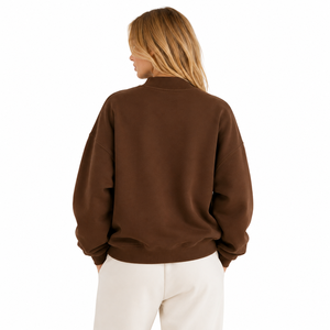Brown Womens Oversized Mock Neck Sweatshirt Custom Chenille Embroidered Fleece Pullover LooseFit OEM ODM Greek Letter Sweatshirt - Product Image 4