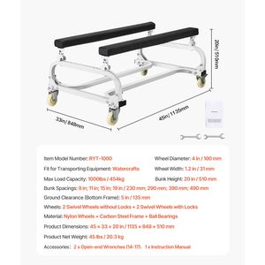 Carrello per Moto d'Acqua Regolabile con Capacità di Carico di 450 kg, 4 Ruote Girevoli, Supporto per Jet Ski, Carrello PWC per Spostamento Comodo di Moto d'Acqua - Product Image 2
