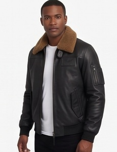 Chaqueta de Aviador de Cuero y Lona para Hombre, con Cuello de Piel Desmontable, Estilo Bomber, Personalizable, Táctica, Corte Ajustado, Talla XS - Product Image 2