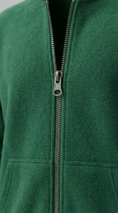 Green Unisex Hooded Zip-Up Fleece Sweatshirt Regular Fit Solid Color Casual Autumn Wear - Product Image 5