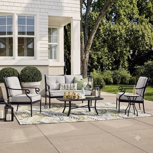 Luxury Traditional Cast Wrought Iron Outdoor Sofa <b>Set</b> Waterproof 5-<b>Seater</b> <b>Garden</b> Furniture Living Room Couch - Product Image 4