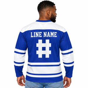 Sigma Chapter Men's <b>Black</b> Royal Blue <b>White</b> Hockey Jersey Long Sleeve V Neck <b>Striped</b> Athletic Shirt Custom Fraternity Sports Team - Product Image 2