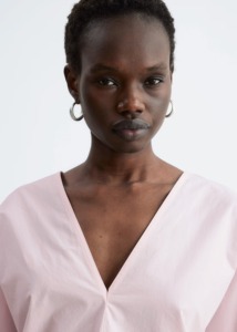 Chemisier ample en coton blanc à col en V pour femme, manches longues, coupe décontractée, vente en gros ODM, haut personnalisé - Product Image 5