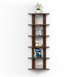 Étagère murale d'angle en bois moderne à 6 niveaux, présentoir triangulaire marron, bibliothèque murale pour salon - Product Image 2