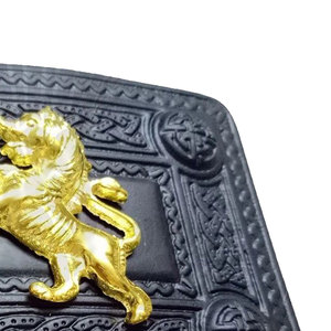 หัวเข็มขัดเข็มขัดกิลท์สก็อตแบบดั้งเดิมสีดำสนิท/หัวเข็มขัดกิลท์ลายเซลติก รูปสิงโตกำลังดึ๋ง คุณภาพสูงสุด ขายส่ง - Product Image 6