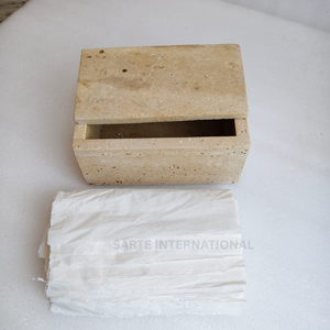 Boîte à mouchoirs en pierre de travertin, faite à la main, moderne, autoportante, accessoire de salle de bain, organisateur de comptoir, décoration - Product Image 5