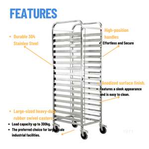 Carrito de Horno de Aleación de Aluminio de 620x470 mm, Equipo para Panadería y Restaurante, Superficie Anodizada, 16 Estantes, Soportes Fijos para Bandejas - Product Image 3