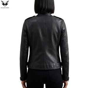 Bon Fournisseur avec Logo Personnalisé Veste en Cuir de Mouton Véritable pour Femme Légère Tissée Coupe Ajustée Haute Qualité OEM ODM avec Poches - Product Image 6