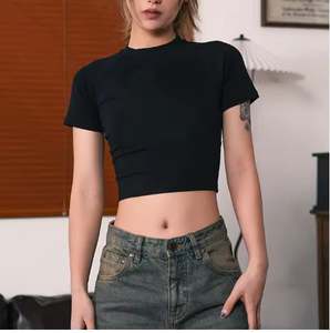 Chemises de sport imprimées avec logo personnalisé, mignonnes, sexy, couleur unie, blanc, noir, tricotées, tube, crop tops pour femmes - Product Image 4