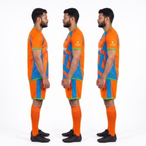 Camiseta de Fútbol para Hombre, Color Azul y Naranja, Cuello en V, Manga Corta, Transpirable, Poliéster, Antideslizante, Cintura Elástica, para Adultos - Product Image 3