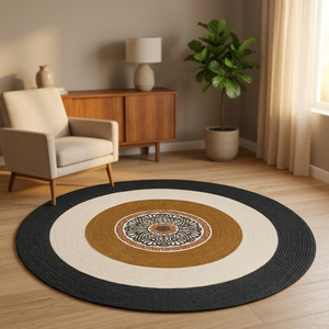 Tapis rond bohème moderne coloré, tissé à la main, réversible, tapis tressé, décoration intérieure, revêtement de sol pour chambre à coucher - Product Image 6