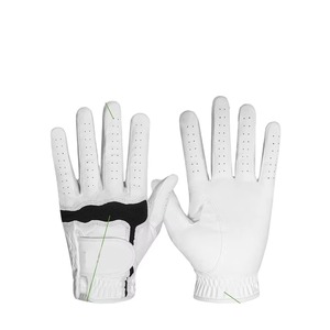 Gants de golf blancs en cuir véritable, à doigts entiers, respirants, antidérapants, unisexes, pour le sport, à enfiler - Product Image 1