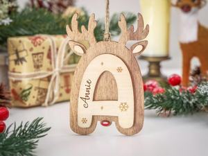 Adorno Navideño de Reno de Madera, Corte Láser, Nombre Personalizado, Decoración Festiva, Estilo Rústico, Decoración para el Hogar, Tema Invernal - Product Image 4