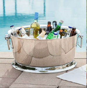 Polish chrome galvanized ice <b>bucket</b> beverage holder looks great by any pool, available at wholesale prices. - Product Image 1