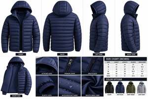 Chaqueta Acolchada con Capucha para Hombre, Cortavientos, Casual, de Invierno, con Cierre de Cremallera, Corte Regular, Color Sólido, Relleno de Poliéster, Servicio OEM Frontal - Product Image 4