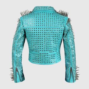 เสื้อแจ็คเก็ตหนังสไตล์พังก์สำหรับผู้ชาย ไซส์ใหญ่ ตกแต่งหมุดและซิป คอปกพับ แขนสั้น แฟชั่นฤดูใบไม้ร่วง - Product Image 4