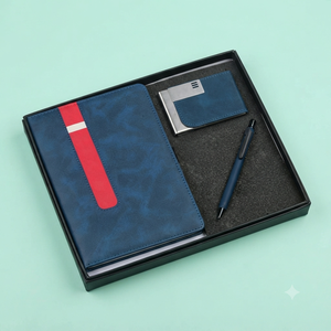ชุดของขวัญสำหรับองค์กร Aurelux Premium Blue ประกอบด้วยสมุดบันทึกแบบแข็งพร้อมเคสเก๋ไก๋ พิมพ์ลาย UV พร้อมที่ใส่นามบัตรแบบมืออาชีพ ดีไซน์ทันสมัย - Product Image 5