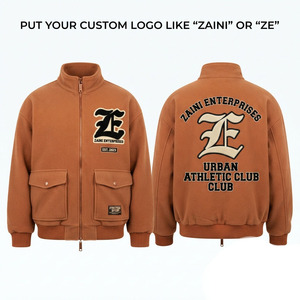 Premium 240 GSM Polyester Fleece Waterproof Breathable <b>Jacket</b> Brown Custom Logo Full Zip Rib Cuffs Utility Pocket Style - Product Image 1