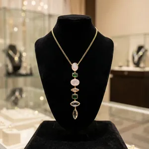 Collar con Colgante Chapado en Oro Vintage, Piedras de Cuarzo con Corte Marquesa y Engaste de Bisel, Cadena de Eslabones para Mujer, Joyería, Regalo para Aniversario - Product Image 2
