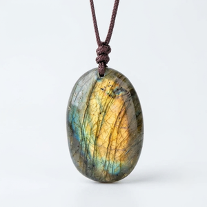 Natural Labradorite Stone Pendant Necklace with <b>Cord</b> 18-22mm Custom Size Blue Flash Gemstone Jewelry Wholesale - Product Image 3