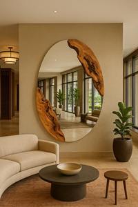Miroir mural en bois d'inspiration zen, design apaisant, miroir mural en bois pour la décoration de spa et de bien-être, miroir suspendu en gros - Product Image 5