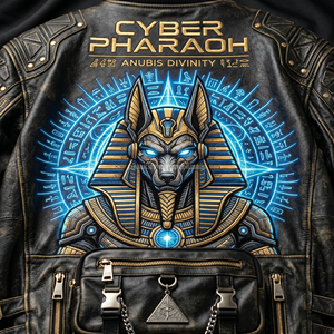 Blouson en cuir personnalisé Cyberpunk Anubis, style bomber vieilli, brodé, streetwear, pharaon égyptien, punk, motard, pour homme - Product Image 5