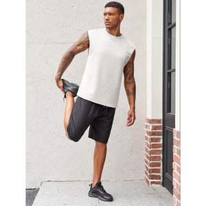 2025 hommes entraînement débardeurs gaufre décontracté sans manches t-shirts Polyester vêtements de sport XL taille plaine à capuche été plage t-shirt - Product Image 3