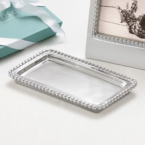 Bandeja Decorativa Rectangular Plateada con Borde de Cuerda de Cuentas, Artesanía Tradicional en Metal, Pieza Única para Decoración del Hogar - Product Image 2