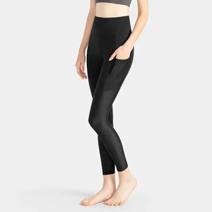 Conjunto de Leggings Deportivos para Mujer, Pantalones de Yoga, Spandex/Poliéster Sólido de Alta Calidad, Elástico en Cuatro Direcciones, Ecológico, Tallas Grandes, Secado Rápido - Product Image 1