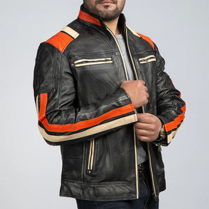 Blouson en cuir sans capuche pour moto, hiver et automne, chaud en polaire, en PU, style motard vintage, décontracté, coupe ajustée pour homme - Product Image 6