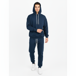Ensemble de survêtement streetwear d'hiver en molleton French Terry, personnalisé, avec pantalon de survêtement et sweat à capuche, effet délavé vintage, broderie de patchs, pour homme - Product Image 1