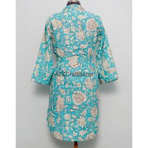 Robe longue 100 % coton pur à imprimé floral, manches cloche, imprimée à la main, col en V, longueur midi, style chemise, pour l'été et les fêtes - Product Image 6