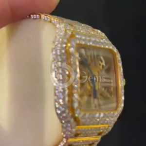 Montre de luxe pour homme personnalisée en moissanite, cadran arabe, cristal, strass, calendrier analogique, bracelet en acier inoxydable, mouvement à quartz ETA - Product Image 5