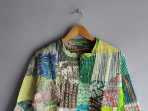 Quilted <b>Patchwork</b> <b>Jacket</b> Women's Mandarin Collar Full Sleeve Cotton Spring Style Regular Length Button Closure gift for her - Product Image 4
