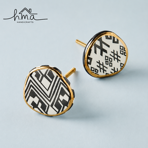 Geometric Ceramic and Brass Cabinet Knob Black White Pattern <b>Gold</b> Finish Decorative <b>Drawer</b> <b>Pull</b> Furniture Hardware - Product Image 1