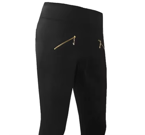 Leggings de yoga negros de cintura alta con cremalleras doradas, pantalones elásticos sin costuras de longitud completa para mujer - Product Image 3