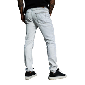 Jeans pour hommes OEM style streetwear en nylon et coton, coupe bootcut, déchirés, extensibles, avec rivets et boutons, pour l'hiver, style hip-hop décontracté - Product Image 6