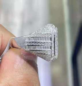 Customized <b>Men</b> and Women's Engagement <b>Ring</b> in Sterling Silver Featuring Round Baguette Moissanite with Claw Setting for Wedding - Product Image 4