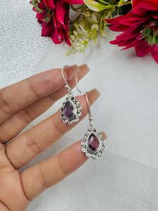 Wholesale Natural Amethyst Dangle <b>Earrings</b> 925 Silver Plated Teardrop Purple Gemstone <b>Hook</b> <b>Earrings</b> for Women Fashion Jewelry - Product Image 1