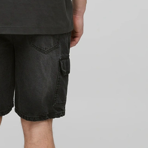 Shorts cargo noirs pour hommes, taille mi-haute élastique, 100 % coton toile, longueur Bermuda, style décontracté, motif uni, respirant - Product Image 5