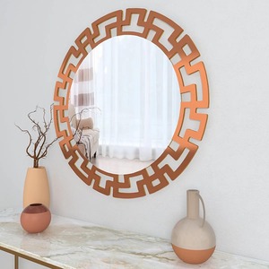 Miroir mural rond décoratif géométrique au design moderne, couleur cuivre, taille et couleur personnalisables, disponible pour l'entrée. - Product Image 3