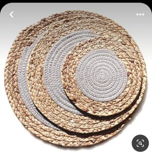 Handmade Bamboo Table <b>Mats</b> <b>Round</b> & Square Bohemian Style Natural Weave Placemats in Beige Brown and Dark Tones - Product Image 5
