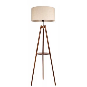 Mid Century Modern Wooden <b>Tripod</b> Floor Lamp With Beige Drum Shade - Product Image 2