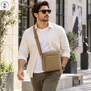 Bolso de Hombro de Lona Color Caqui con Doble Cierre y Espacio de Almacenamiento |   Bolso bandolera compacto con correa tejida para viajes y uso diario - Product Image 3