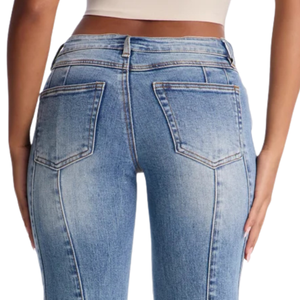 Jeans de Mezclilla para Mujer, Lavado Claro, Cintura Media, Pierna Recta, Transpirables, de Secado Rápido, Corte Regular, Estilo Vintage, para Uso Diario en Otoño - Product Image 4