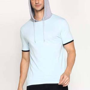 เสื้อยืดแขนสั้นมีฮู้ดสีฟ้าอ่อนสำหรับผู้ชาย ทรงเข้ารูป ผ้าถัก สวมใส่สบาย ระบายอากาศได้ดี สีพื้น ผ้าโพลีเอสเตอร์ เหมาะสำหรับฤดูร้อน - Product Image 2