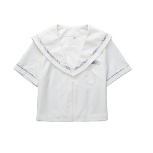 Costume d'uniforme scolaire japonais JK à manches courtes de style collège pour femmes en coton violet de haute qualité, robes d'école, haut de chemise - Product Image 1