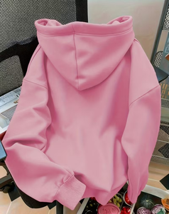 Women's Customizable Oversized Solid Pink Hooded Sweatshirt Front Pocket Regular Fit Fleece Knitted Eco-Friendly Casual Winter - Product Image 2