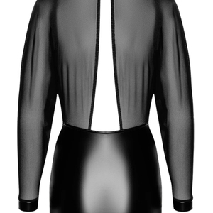 Robe moulante noire transparente à manches longues, col montant, dos nu, avec doublure en maille, ajustée, sexy, pour soirée, toutes saisons, couleur unie - Product Image 4